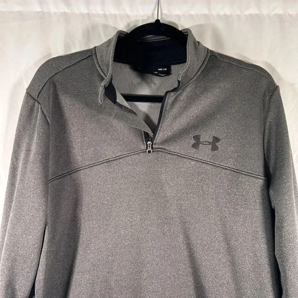 Under Armour Sweater Men's Medium Grey 1/4 Zip Mock Neck Long Sleeve Pullover - Picture 2 of 9